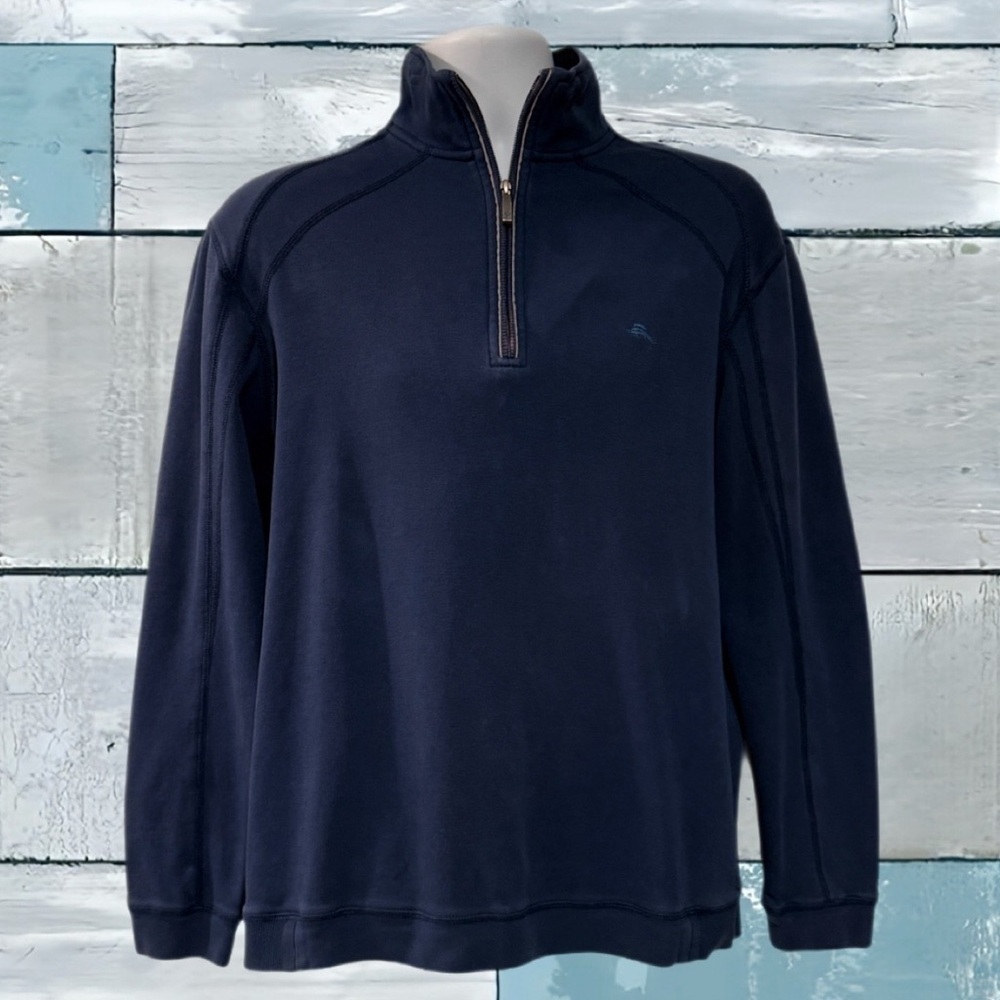 Tommy Bahama 1/4 Zip Pullover Sweatshirt Men’s Medium Navy Blue Pima Cotton